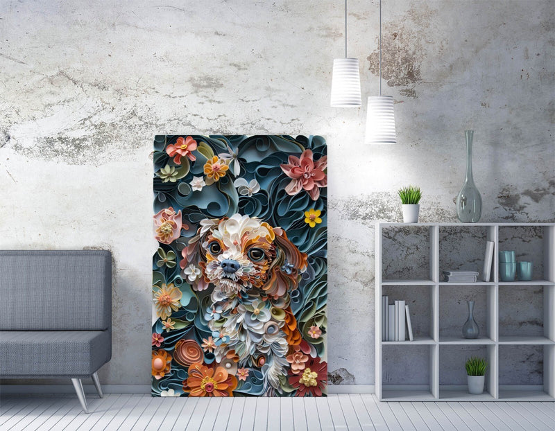 Dog Quilling Canvas Art - Handmade Flower Quilling Art Decor On Archival Grade Canvas