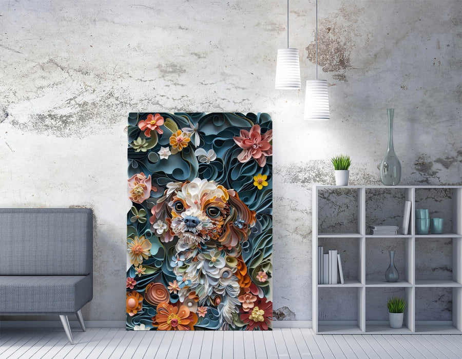 Dog Quilling Canvas Art - Handmade Flower Quilling Art Decor On Archival Grade Canvas
