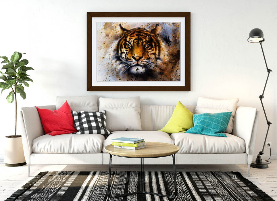 Tiger Wall Art - Handmade Framed Abstract Tiger Poster with Rusty Background Print