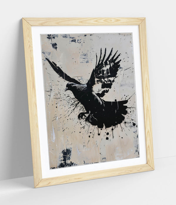 Banksy Style Wall Art – Framed Graffiti Stencil Poster with Woodgrain Frame