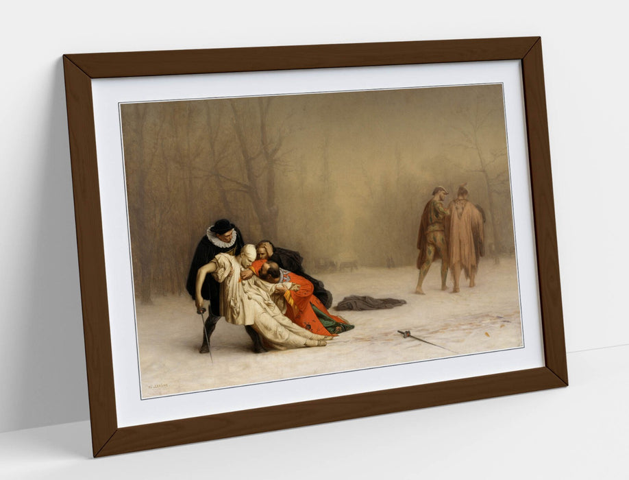 Framed Wall Art Poster – Jean-Leon Gerome Duel After Masquerade Print with Woodgrain Frame