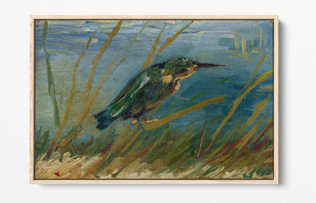 VAN GOGH THE KINGFISHER -FLOAT EFFECT CANVAS WALL ART PIC PRINT- BLUE GREEN