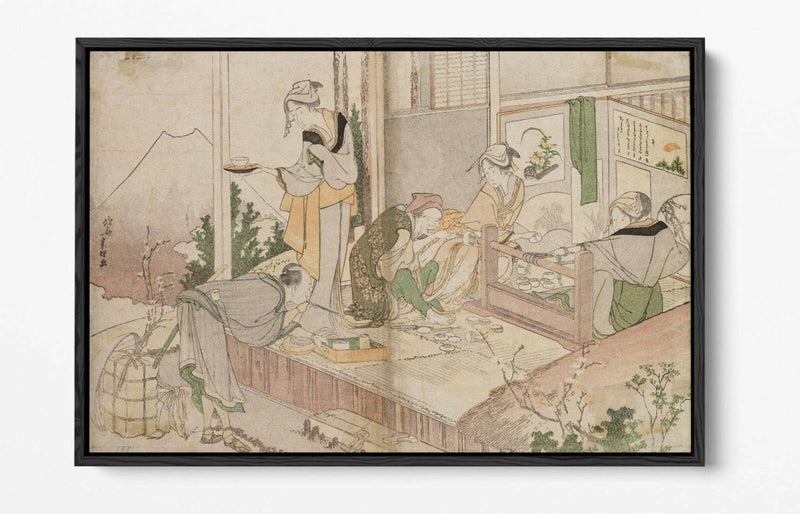 Canvas Wall Art - Hokusai Family Scene Float Effect Premium Canvas Print