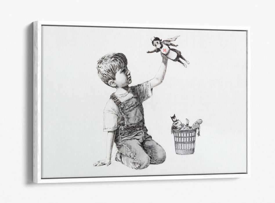 BANKSY SUPER NURSE GAME CHANGER -FLOAT EFFECT CANVAS WALL ART PIC PRINT- GREY