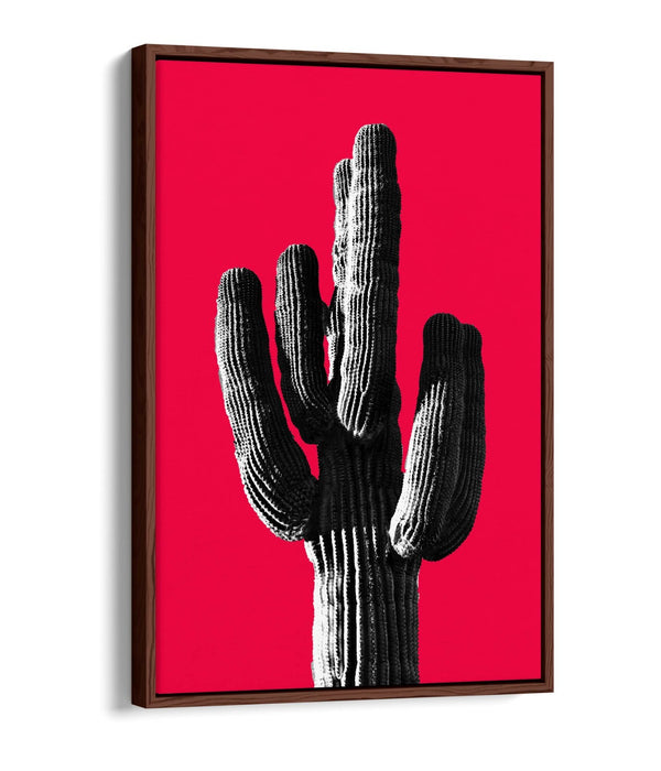 TRENDY B&W CACTUS POP ART RED -FLOAT EFFECT CANVAS WALL ART PRINT