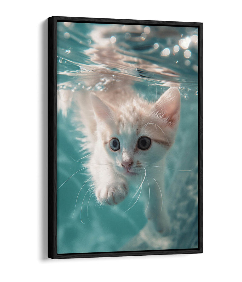 Kitten Canvas Art - Cute Underwater Animal Print | Float Effect Canvas Wall Decor