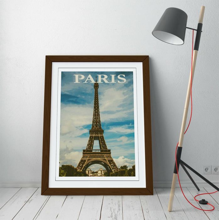 VINTAGE RETRO PARIS EIFFEL TOWER TRAVEL POSTER -FRAMED WALL ART PICTURE PRINT
