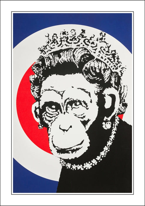 BANKSY MONKEY QUEEN ART FRAMED POSTER PICTURE PRINT ARTWORK GRAFFITI- RED BLUE
