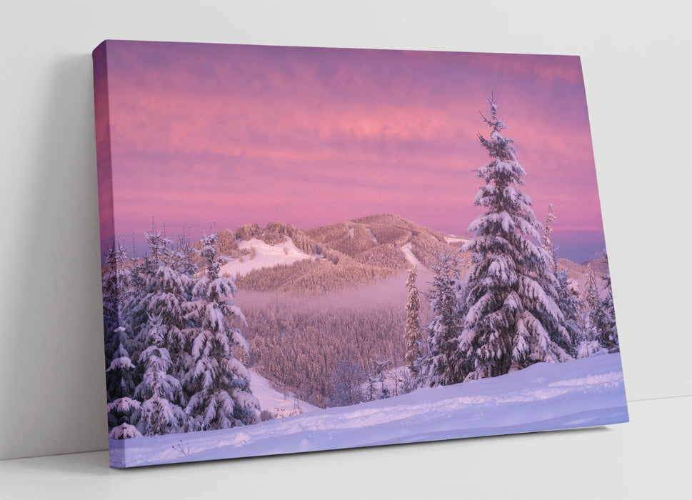 Canvas Wall Art - Pink Morning Landscape Gorgany Photography Print | Handmade