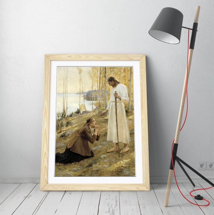 Framed Art Poster - Albert Edelfelt Print of Christ and Mary Magdalene, UK Made