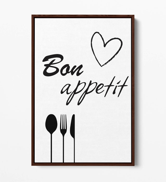 "BON APPETIT" KITCHEN HOME QUOTE SLOGAN -FLOAT EFFECT CANVAS WALL ART PRINT