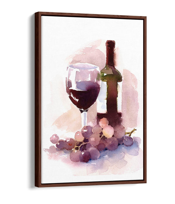 Watercolour Canvas Art – Wine Themed Decor | Float Effect Frame | Kitchen Wall Decor