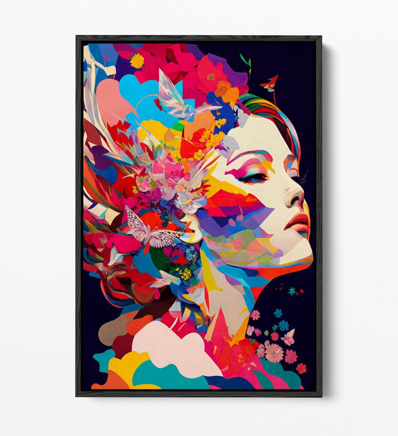 Canvas Wall Art Print - Multicolour Abstract Woman With Float Effect Frame