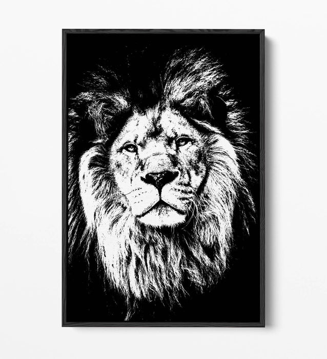 LION HEAD BLACK AND WHITE -FLOAT EFFECT CANVAS WALL ART PIC PRINT GRAFFITI