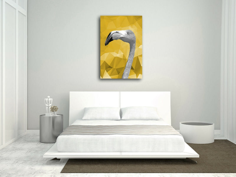 Canvas Wall Art - Flamingo Canvas Print With Black White Wall Decor & Yellow Mustard Artwork