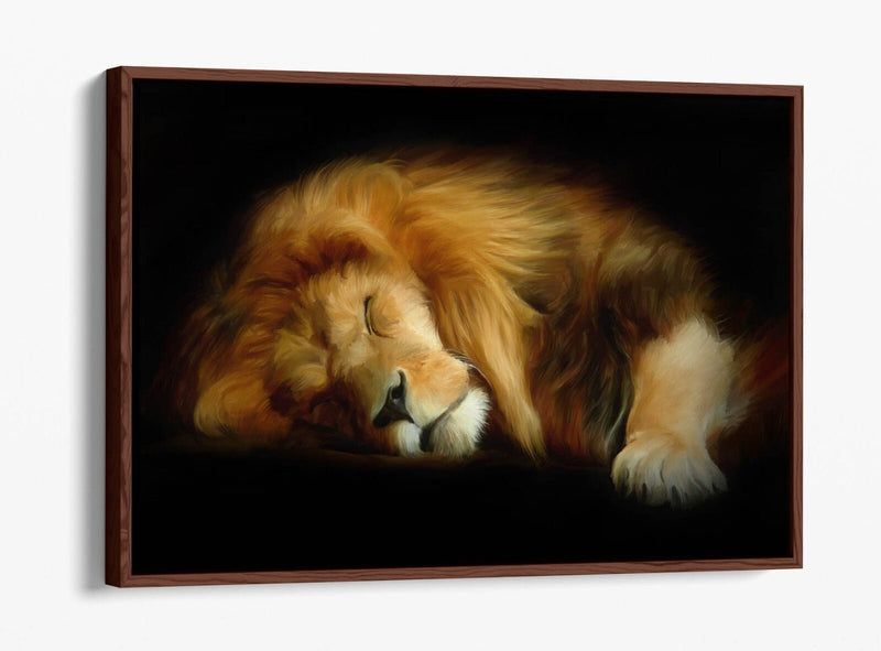 Canvas Wall Art - Sleeping Lion Handmade Float Effect Canvas Print | Premium Frame