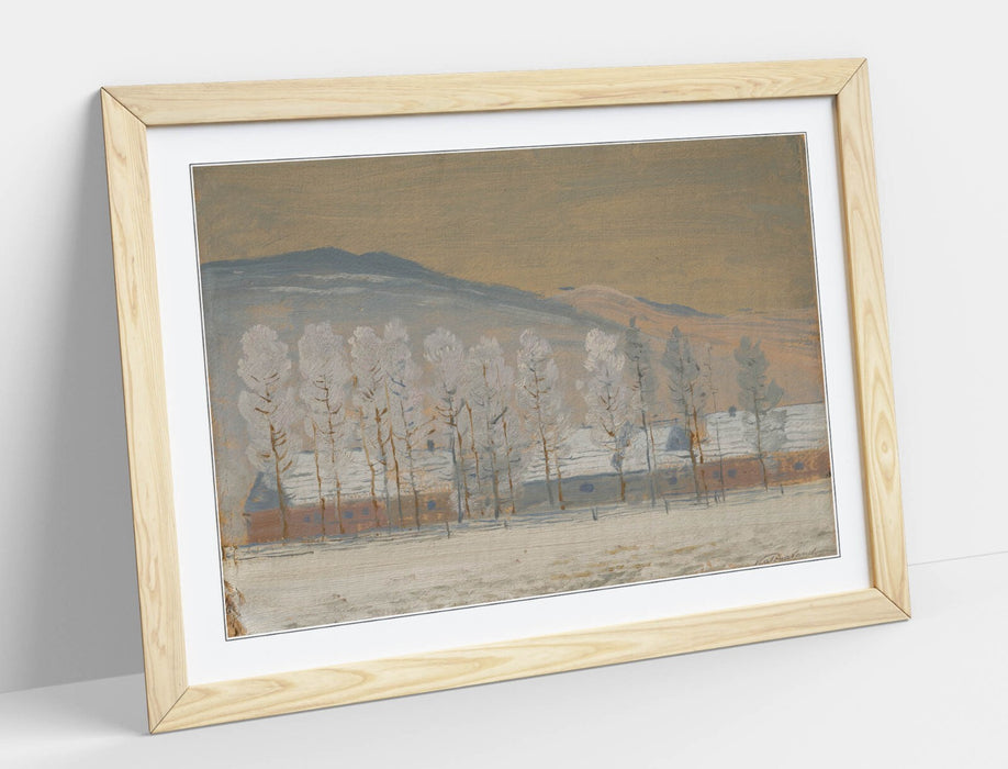 Framed Wall Art - Winter Landscape Poster Print With Woodgrain Finish Frame