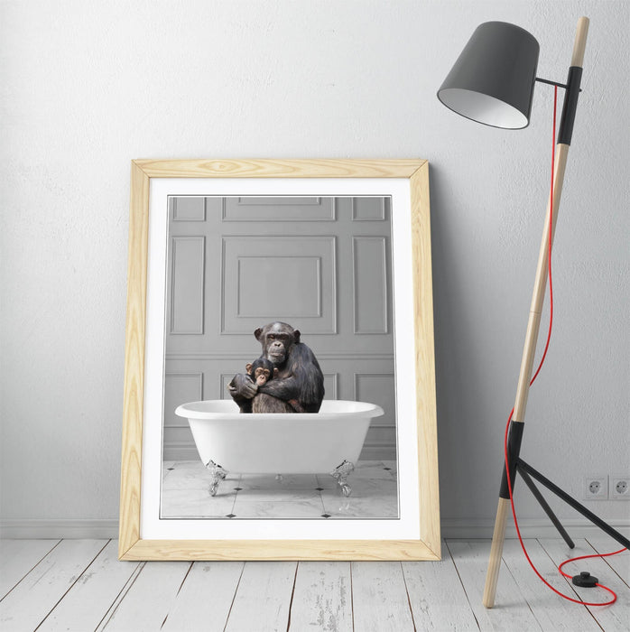 MONKEY CHIMP IN BATHTUB -QUIRKY ART FRAMED POSTER PICTURE PRINT BATHROOM ARTWORK