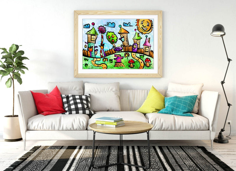 Kids Art Poster - Colorful Bedroom Decor With Handmade Framed Print, Matte Paper