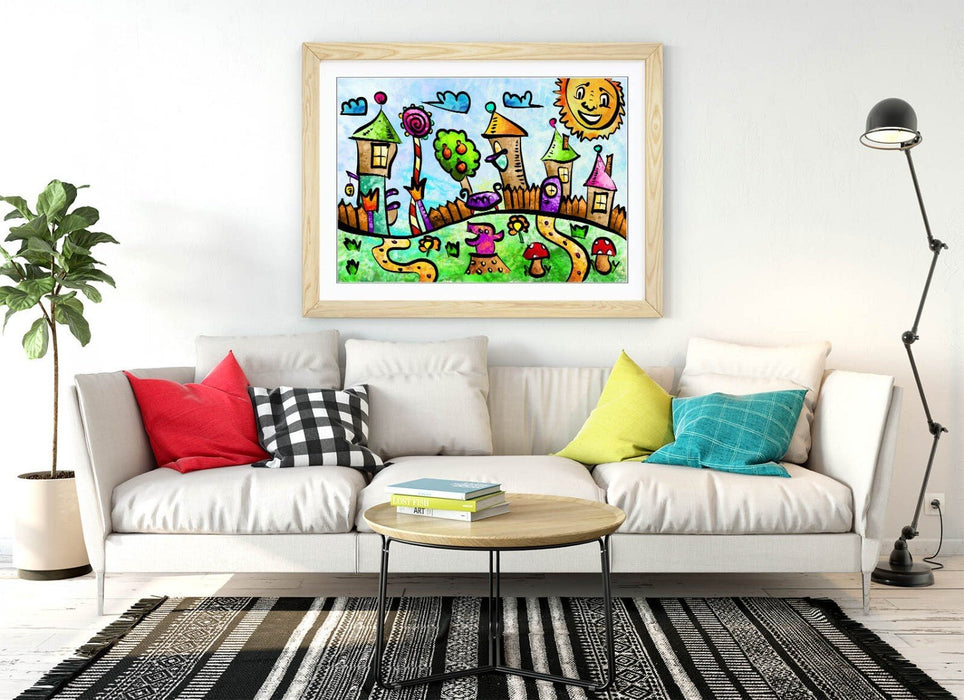 Kids Art Poster - Colorful Bedroom Decor With Handmade Framed Print, Matte Paper