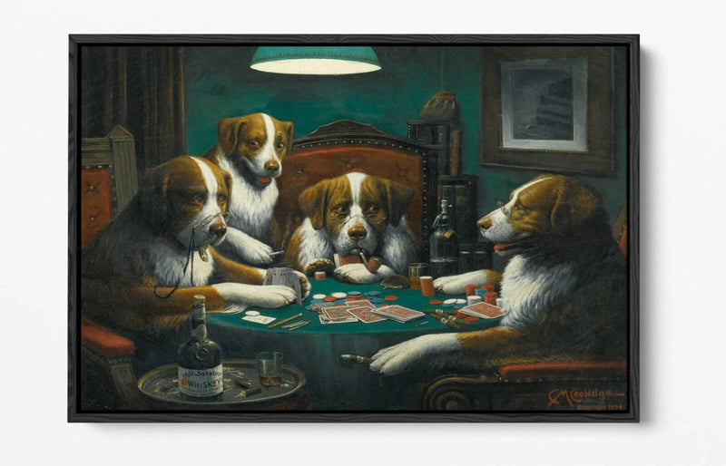 Dogs Playing Cards Art - Handmade Canvas Wall Art | Poker Game Print, Float Effect