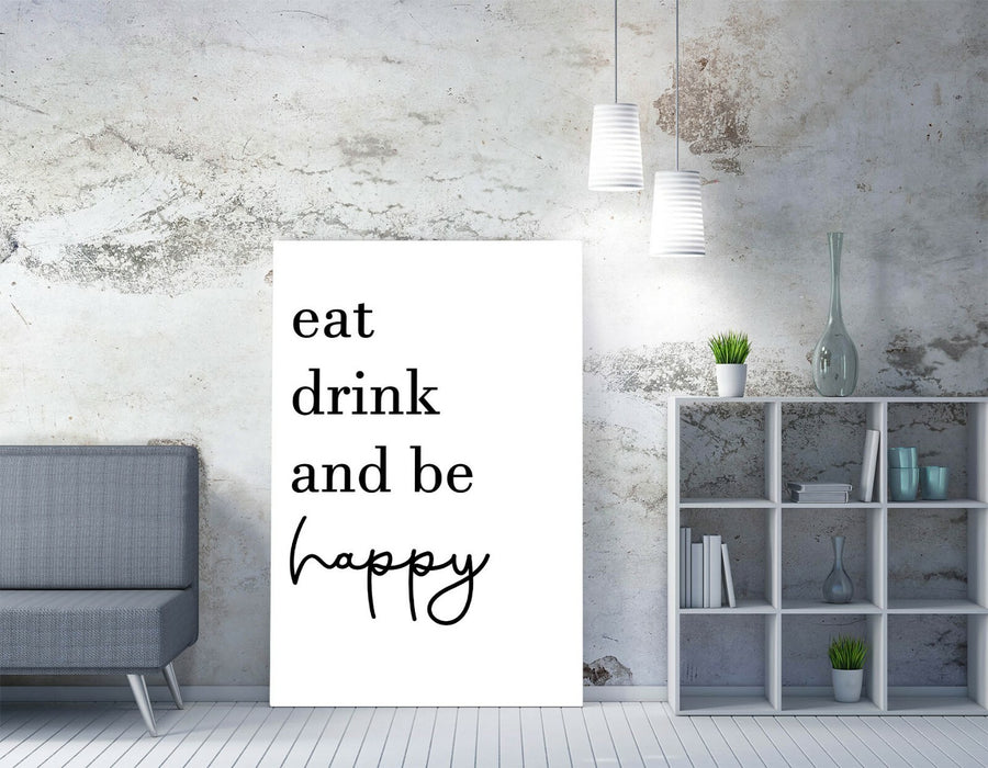 "EAT DRINK AND BE HAPPY" KITCHEN QUOTE SLOGAN -CANVAS WALL ART PICTURE PRINT
