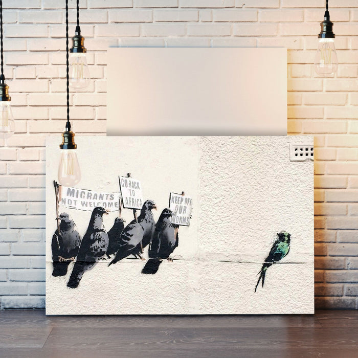 BANKSY CANVAS STREET WALL ART PRINT ARTWORK - Racist Xenophobic Pigeons