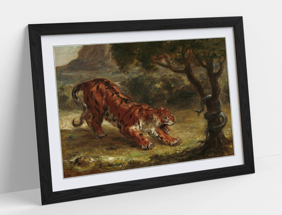 Framed Wall Art - Eugene Delacroix Tiger And Snake Print On Matte Paper