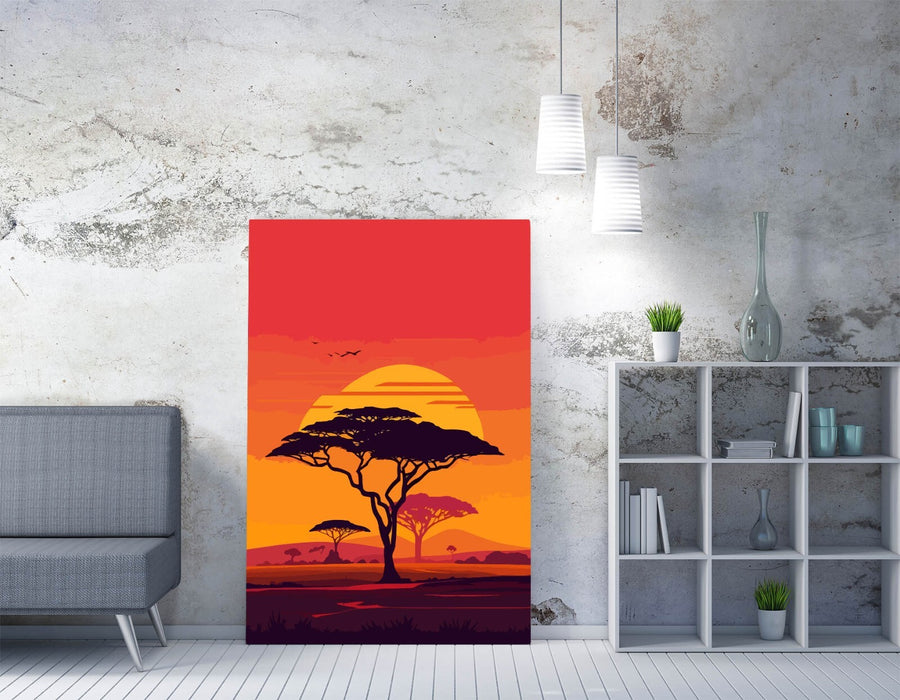 Sunset Safari Canvas - Handmade Safari Tree Illustration | Premium Wall Art Print