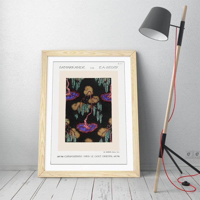 Framed Wall Art – Tree Pochoir Print With Natural Wood Frame | Bedroom Wall Decor