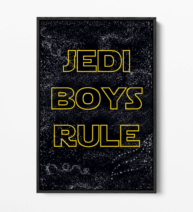 "JEDI BOYS RULE" STAR WARS STYLE QUOTE KIDS ROOM -FLOAT EFFECT CANVAS ART PRINT