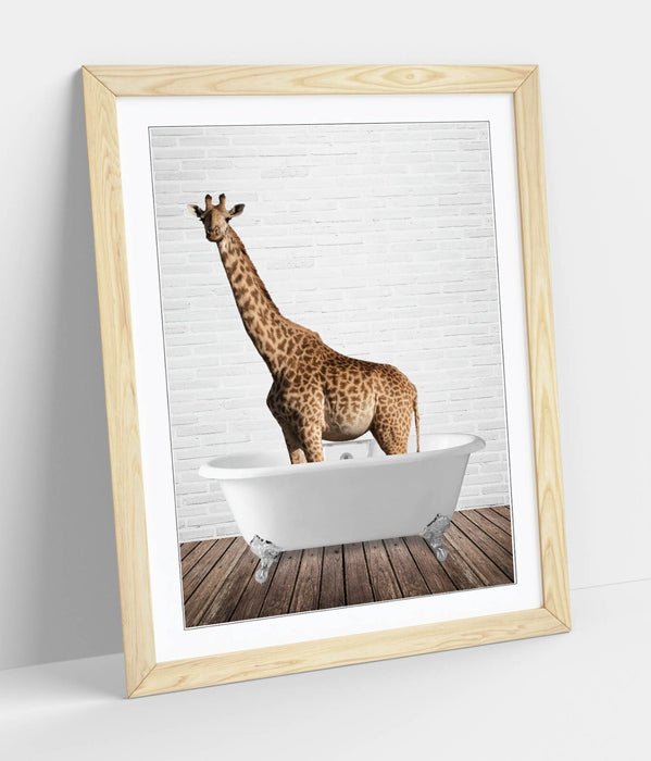 GIRAFFE IN BATHTUB -QUIRKY ART FRAMED POSTER PICTURE PRINT BATHROOM ARTWORK