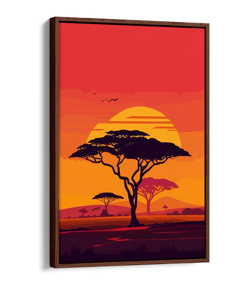 Canvas Wall Art - Sunset Safari Tree Float Effect Premium Canvas Print