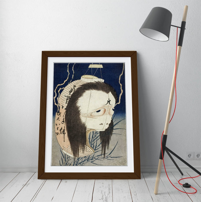 Framed Wall Art - Katsushika Hokusai Lantern Ghost Handmade Print With Wood Grain Frame