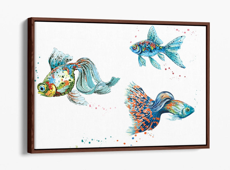 Watercolour Fish Canvas - Float Effect Wall Art Print With Premium Varnish Finish