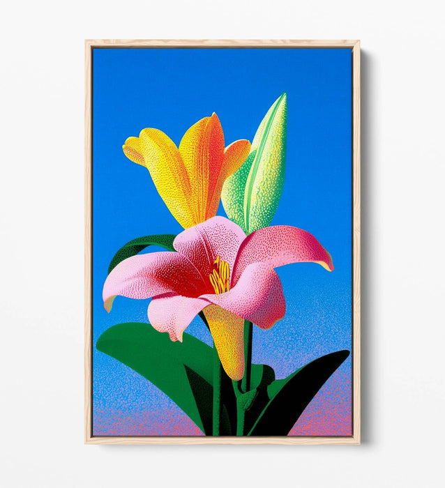 Colourful Lily Canvas Art - Handmade Floral Wall Art With Float Effect Frame