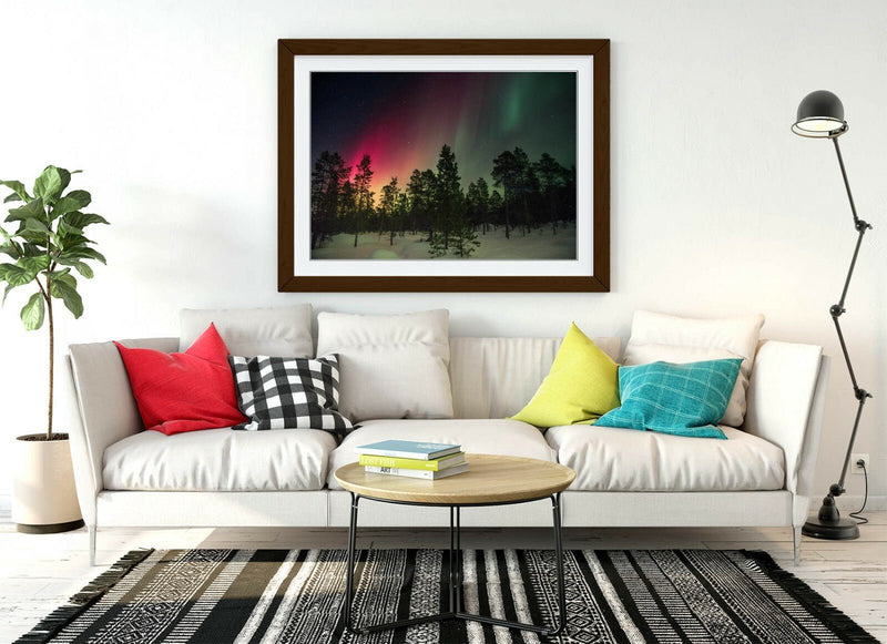 Framed Poster Wall Art - Pink Green Yellow Poster Print With Faux Wood Frame