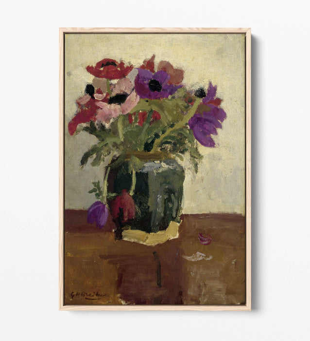Canvas Wall Art - Handmade George Hendrik Breitner Pot with Anemones | Vibrant Float Effect
