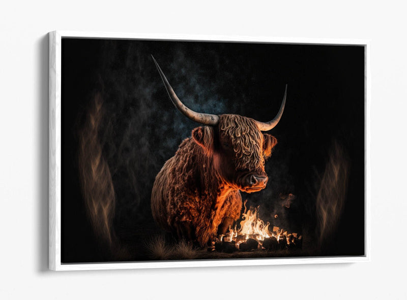 Canvas Wall Art - Highland Cow Print With Float Effect Canvas & Premium Frame
