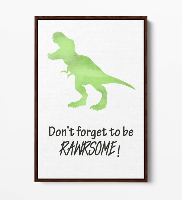 "RAWRSOME" DINOSAUR WATERCOLOUR KIDS NURSERY -FLOAT EFFECT CANVAS WALL ART PRINT