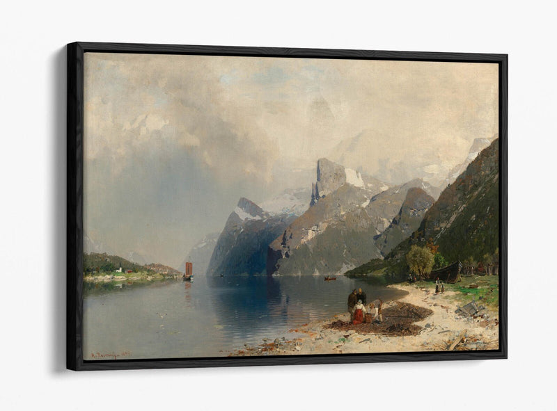 Float Effect Canvas Art - Fjord Landscape Painting on MDF Frame, Ready to Hang