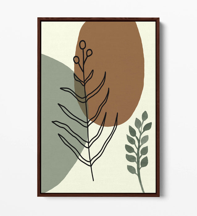 BOTANICAL BAUHAUS TRENDY MINIMALIST LEAVES -FLOAT EFFECT CANVAS WALL ART PRINT