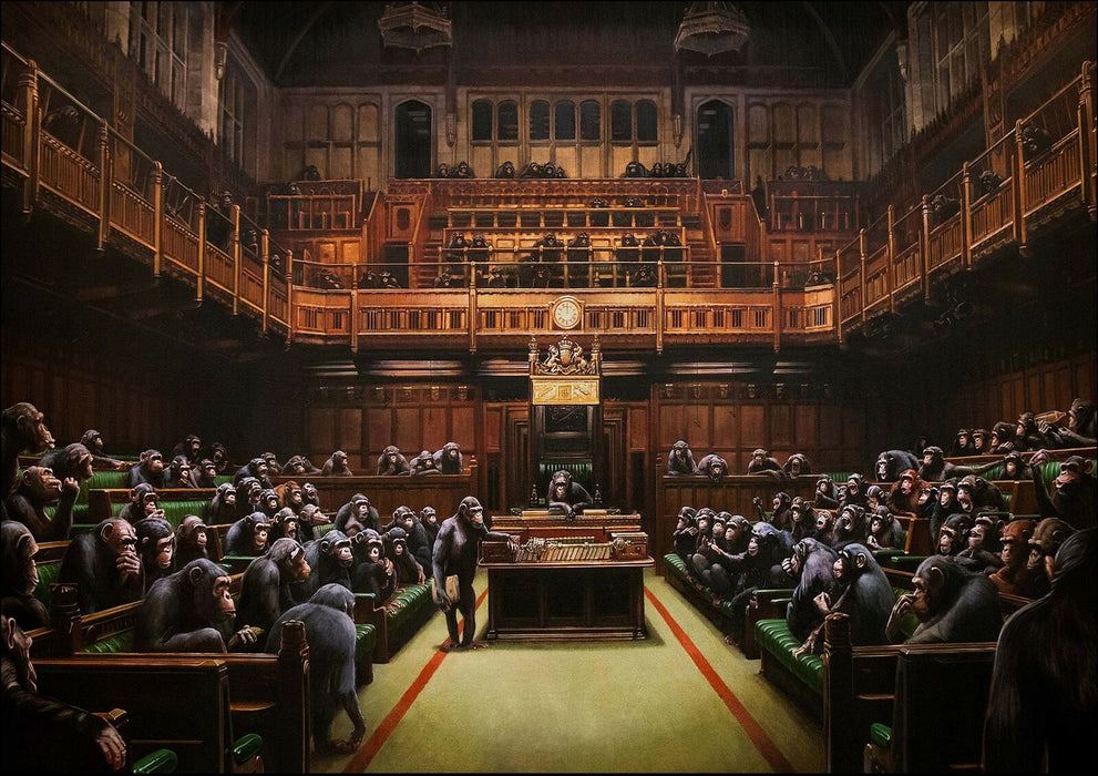 BANKSY, MONKEY PARLIAMENT BROWN SEPIA TONES -FRAMED WALL ART PICTURE PRINT