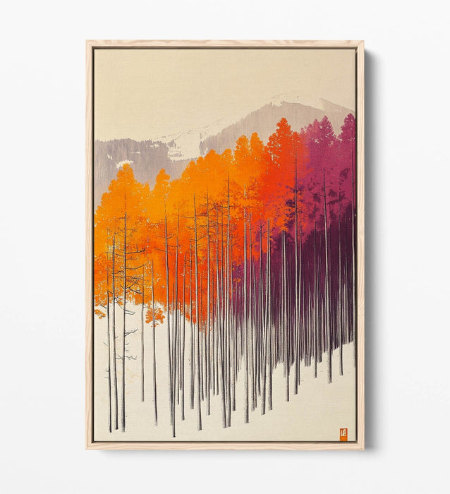 Canvas Wall Art - Orange Purple Trees In Snowy Landscape | Float Effect Canvas Print