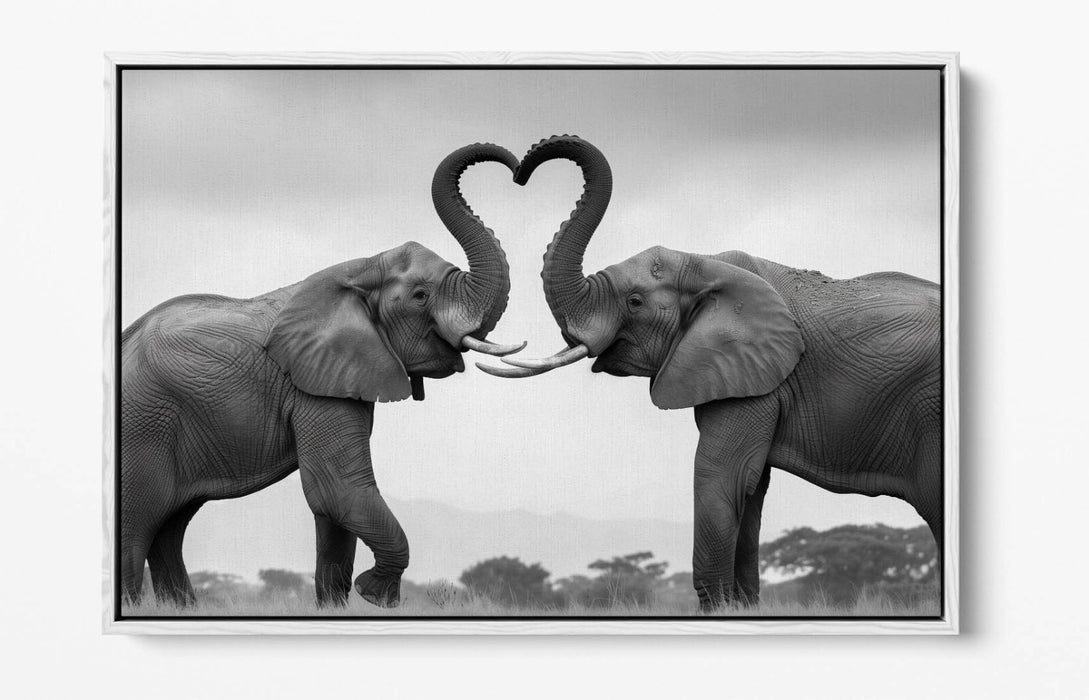 Black And White Canvas Art – Elephant Wall Decor With Heart Home Decoration
