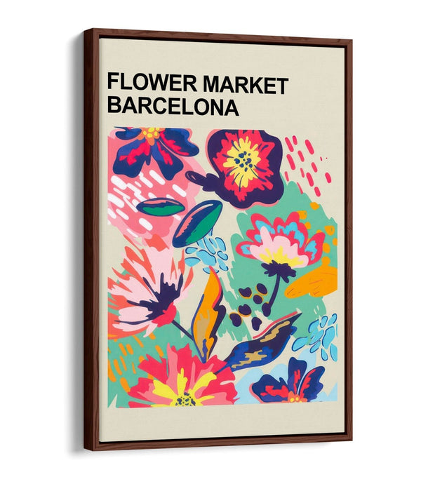 Float Effect Canvas - Barcelona Flower Market Floral Canvas Print With MDF Frame