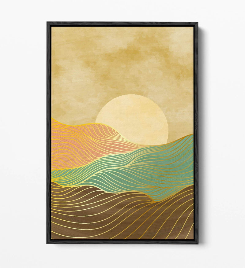 Canvas Wall Art – Abstract Multi Color Mountains Sunset Float Effect Frame