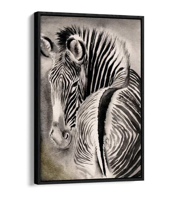 Zebra Canvas Art – Watercolor Wall Decor With Float Effect Frame, Ready To Hang