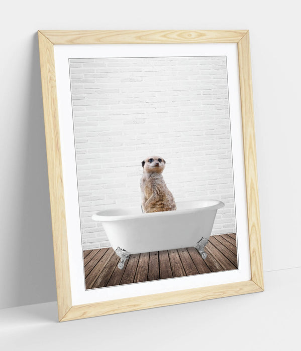 MEERKAT IN BATHTUB -QUIRKY ART FRAMED POSTER PICTURE PRINT BATHROOM ARTWORK