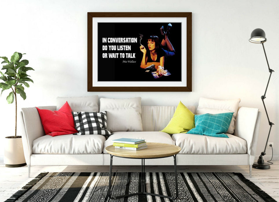 Pulp Fiction Poster - Framed Mia Wallace Art with Orange Woodgrain Frame